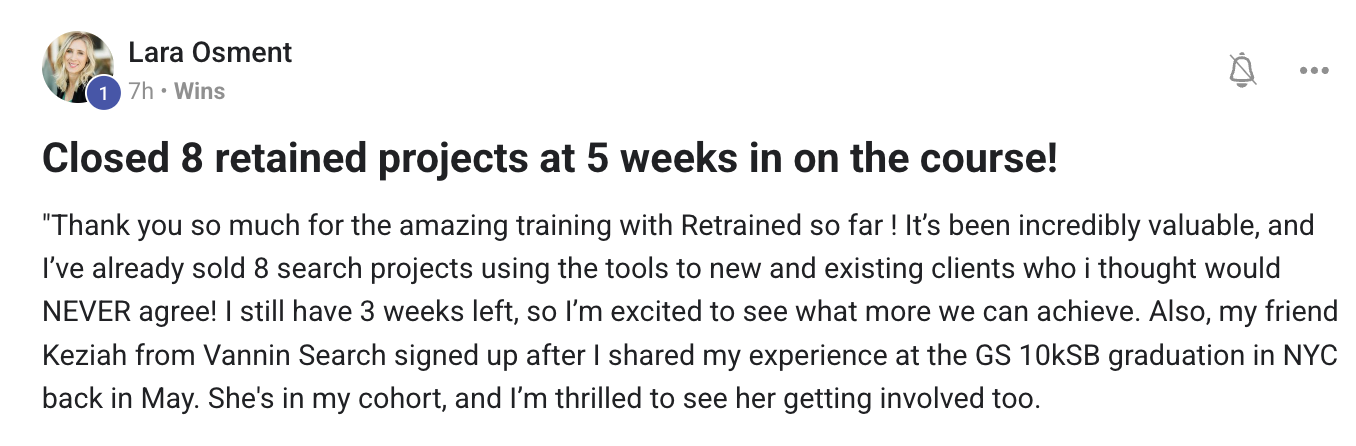 Lara Osment — 8 retained projects in 5 weeks
