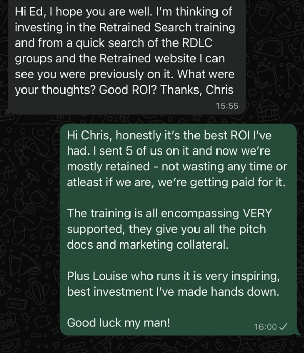 WhatsApp testimonial — Best ROI I've had